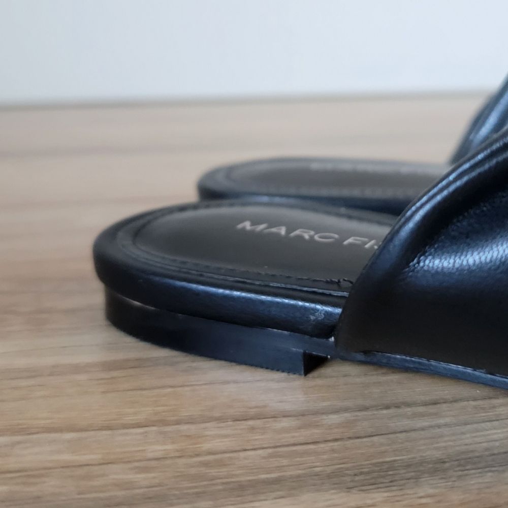 Marc Fisher | Satera Knotted Twist Pointed Toe Flat Slip On Mule in Black - Picture 6 of 10